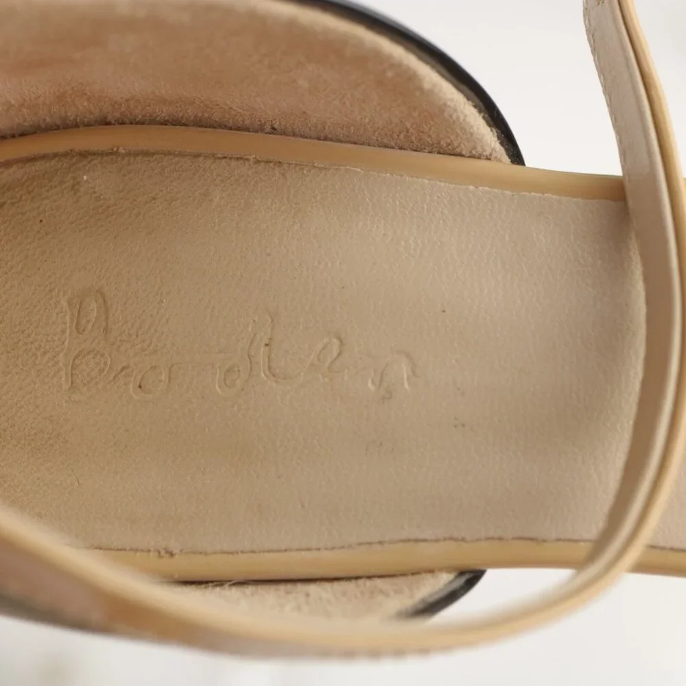 Boden Womens Flat Size 6 Nude Tan Patent Black Pointed Ankle Strap Shoe Pointed - Picture 10 of 12